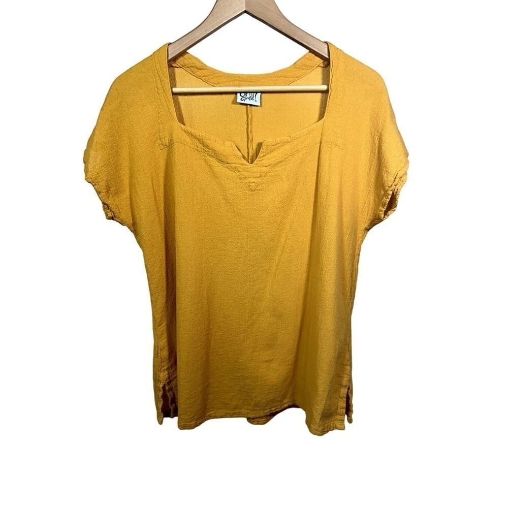 OH MY GAUZE! Women's Cotton Square Jewel Neck Top Yellow Size 1